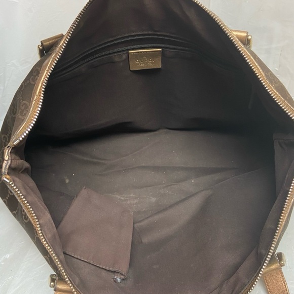 Vintage, Rare, Gucci, GG Brown and Gold Coated Canvas Handbag (12in x 9in x 4in) - Picture 13 of 15